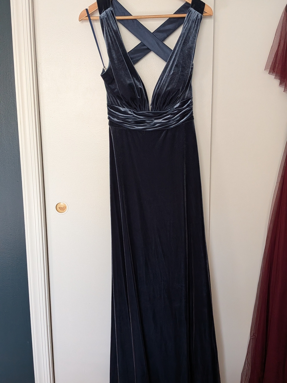 Revelry Midnight Blue Velvet Maxi Dress with Cross Back